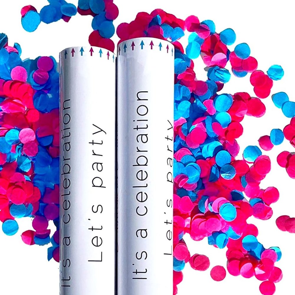 Gender Reveal Party Poppers 2x Boy Girl Confetti Blue Pink Baby Shower safe